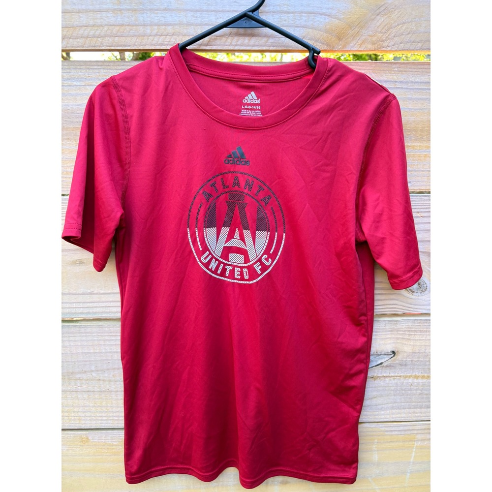 Adidas Atlanta United FC Youth Boys Red Graphic Soccer T-Shirt Size L 14/16